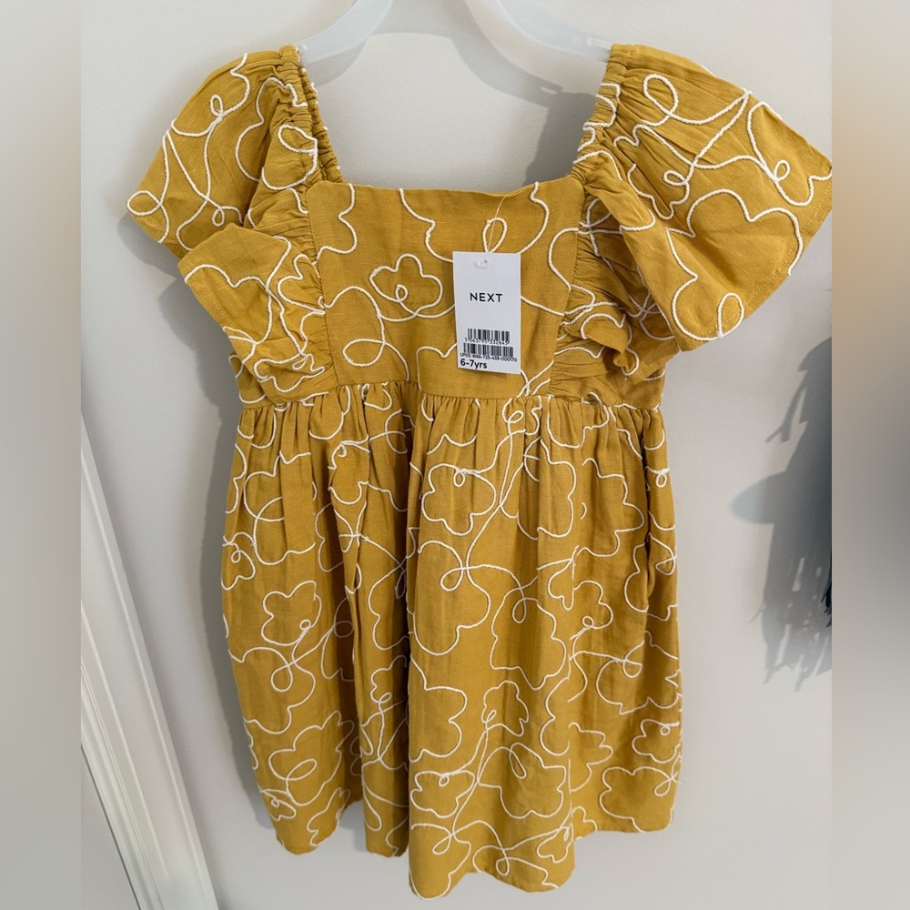 next Mustard Yellow Floral Puff Sleeve Dress